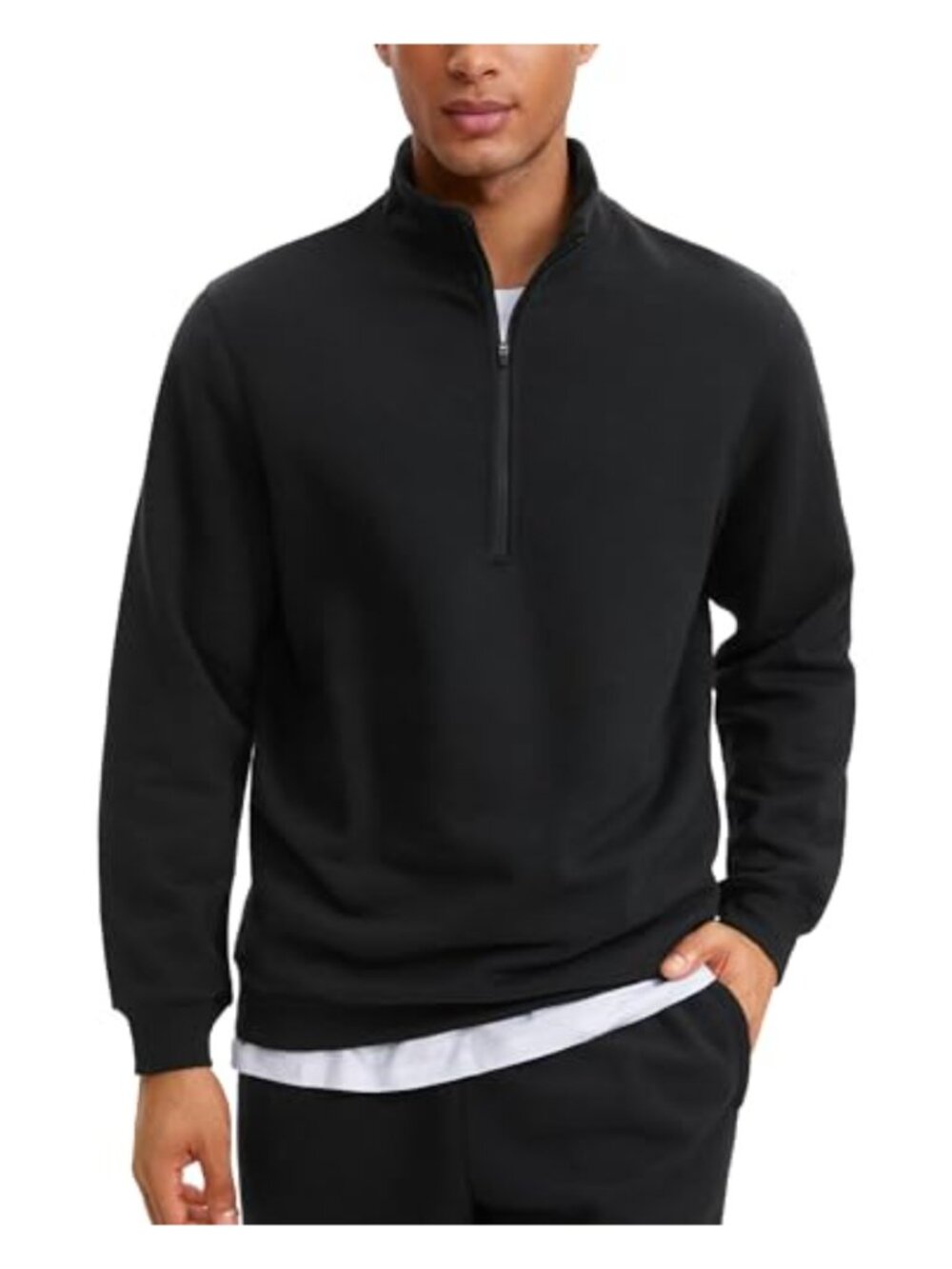 Half Zip Fleece Lined Sweatshirt Relaxed Fit Mock Neck Pullover